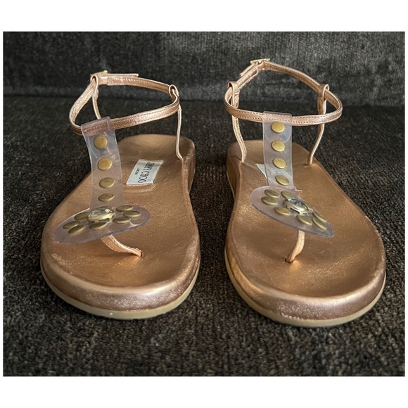 Jimmy Choo  Metallic Rose Gold  Thong Sandals with Rhinestone/Gold Studs Size 7 - Picture 3 of 13
